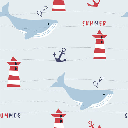 满印矢量图图形条纹海洋鲸鱼船锚艺术效果卡通鱼